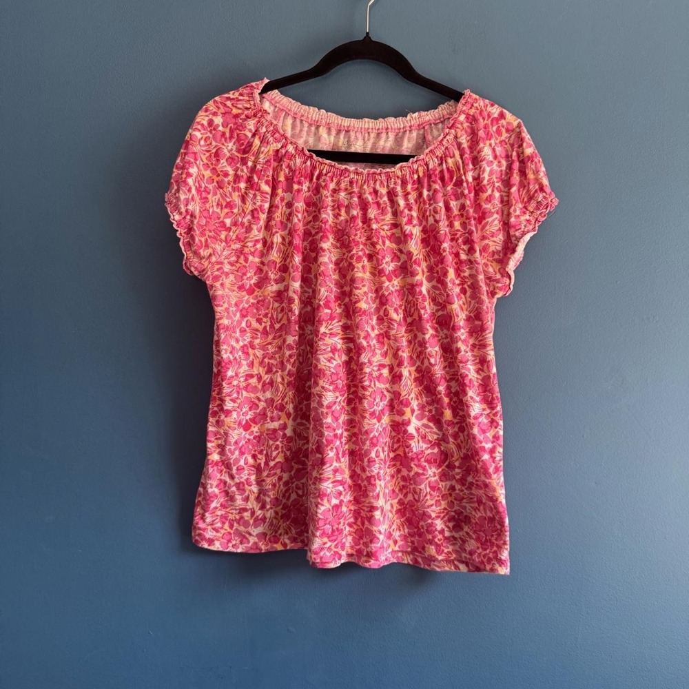 Y2K Floral Blouse Women's Size Large Kim Rogers Pink Orange Tuscan Mom Cottage